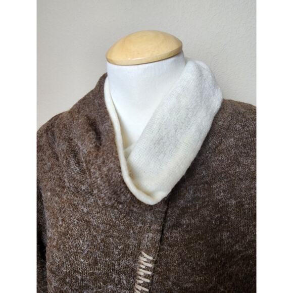 Yak & Yeti Nepal Sweater Women Large Brown Cowl Neck Front Slit Minimal Bohemian - Picture 3 of 9